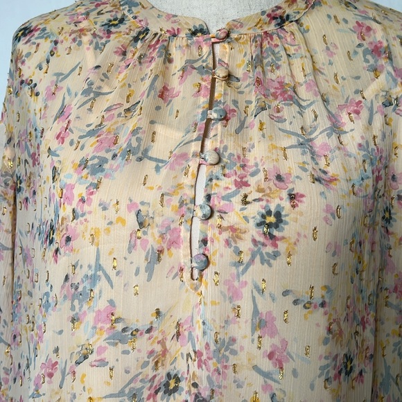 A.N.A New Apparel Size Large Long Sleeve Dress Slip Metallic Floral Buttons Pink - Picture 6 of 16